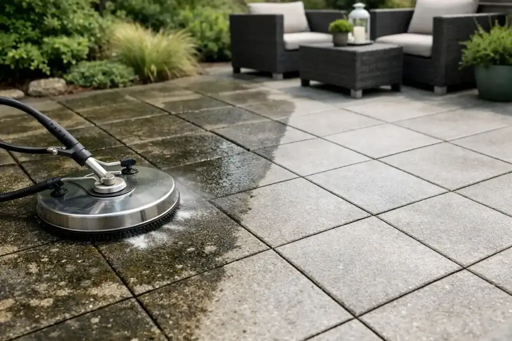 Fliserens Karlslunde terrasse med synligt resultat