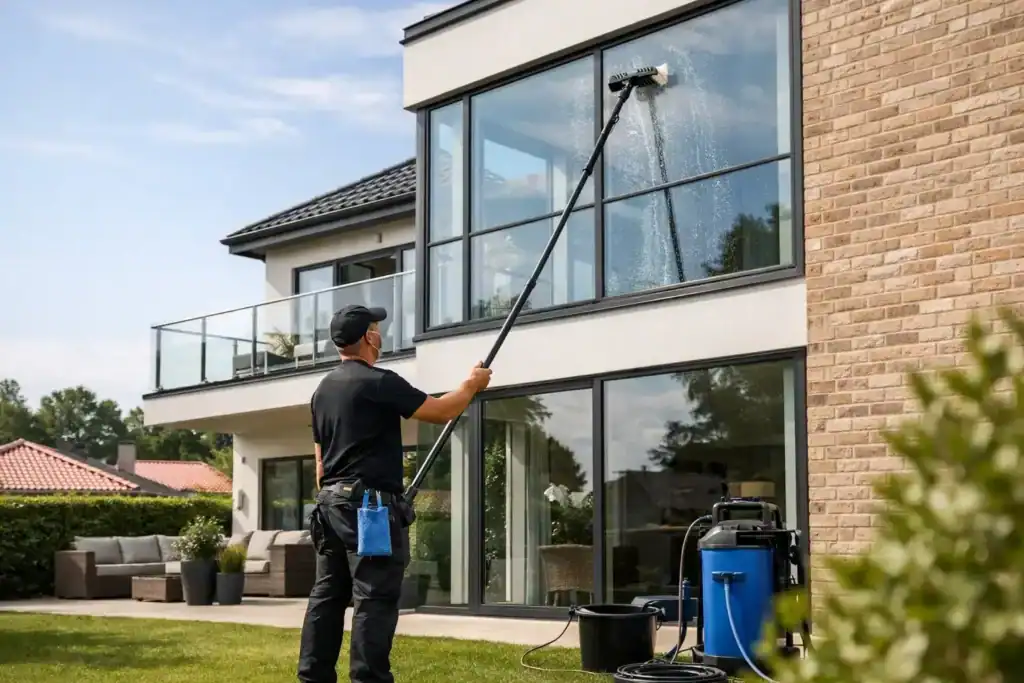 Udvendig vinduespudsning af villa uden besvær